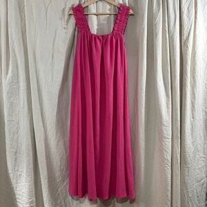 HM Pink Seersucker Open Back Bow Tie Midi Dress Ruffle Strap Womens Medium